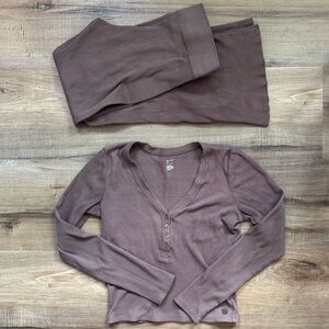 Gilly Hicks Waffle Cloud Loungewear Set Medium Henley Kick Flare